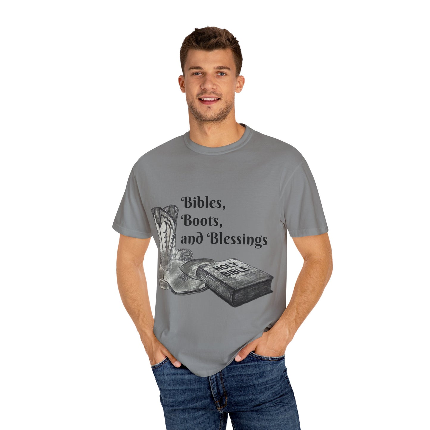 Bibles, Boots, and Blessings Graphic T-Shirt for Faith Lovers