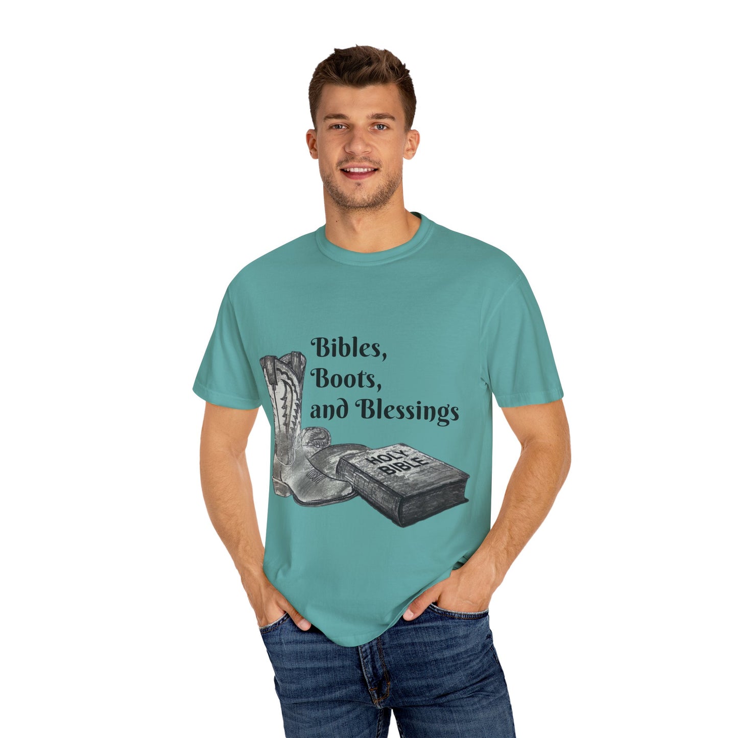 Bibles, Boots, and Blessings Graphic T-Shirt for Faith Lovers