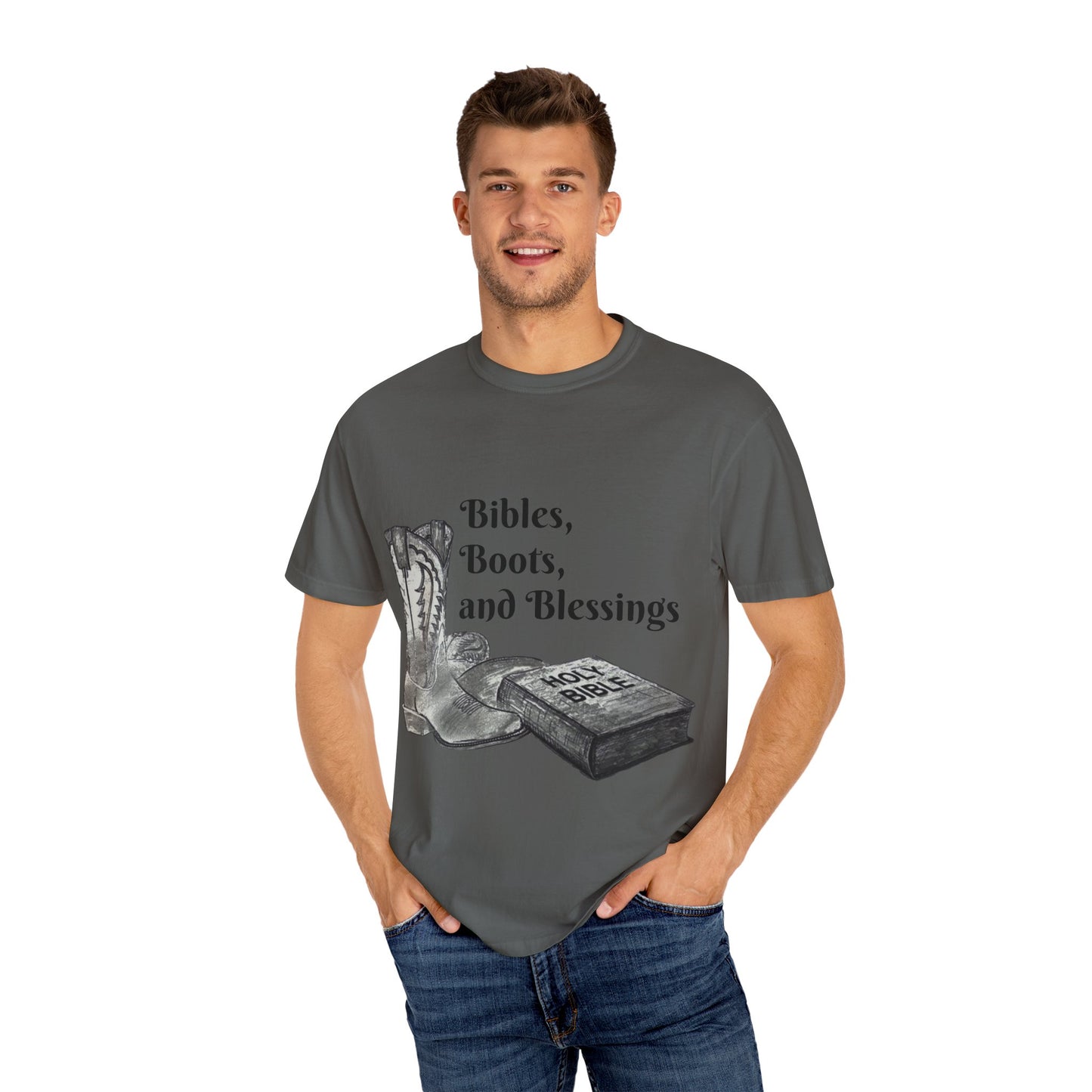 Bibles, Boots, and Blessings Graphic T-Shirt for Faith Lovers
