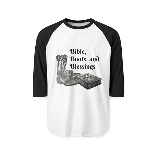 Bible, Boots, and Blessings Unisex Raglan Shirt - Perfect for Faith and Country Lovers